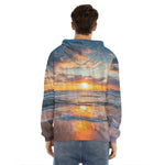 Sunrise Wave Print Men's Velvet Pullover Hoodie