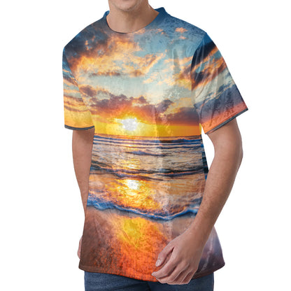 Sunrise Wave Print Men's Velvet T-Shirt
