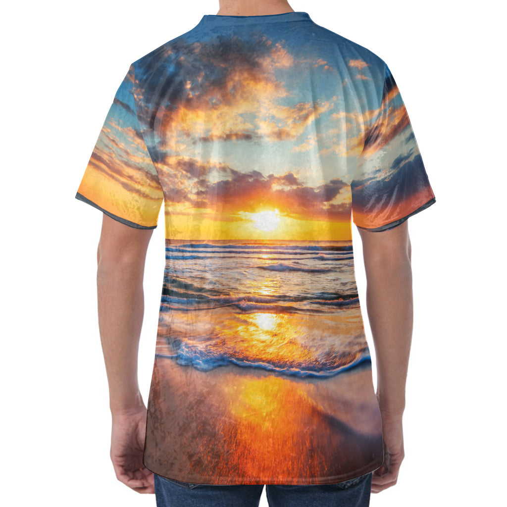 Sunrise Wave Print Men's Velvet T-Shirt