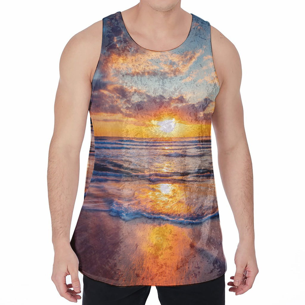 Sunrise Wave Print Men's Velvet Tank Top