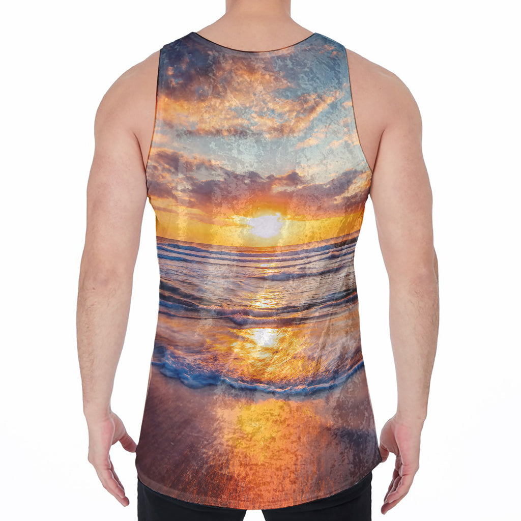 Sunrise Wave Print Men's Velvet Tank Top