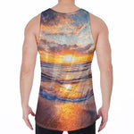 Sunrise Wave Print Men's Velvet Tank Top