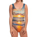 Sunrise Wave Print One Piece Swimsuit