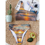 Sunrise Wave Print One Shoulder Bikini Top
