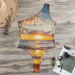 Sunrise Wave Print One Shoulder Bodysuit