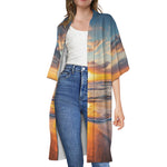 Sunrise Wave Print Open Front Beach Cover Up