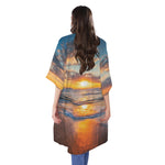 Sunrise Wave Print Open Front Beach Cover Up