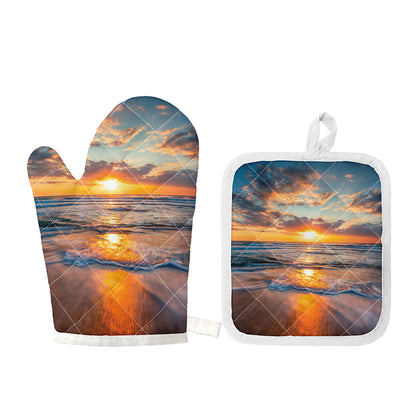 Sunrise Wave Print Oven Mitt And Pot Holder Set