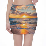 Sunrise Wave Print Pencil Mini Skirt