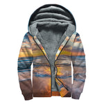 Sunrise Wave Print Sherpa Lined Zip Up Hoodie
