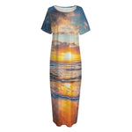 Sunrise Wave Print Short Sleeve Long Nightdress