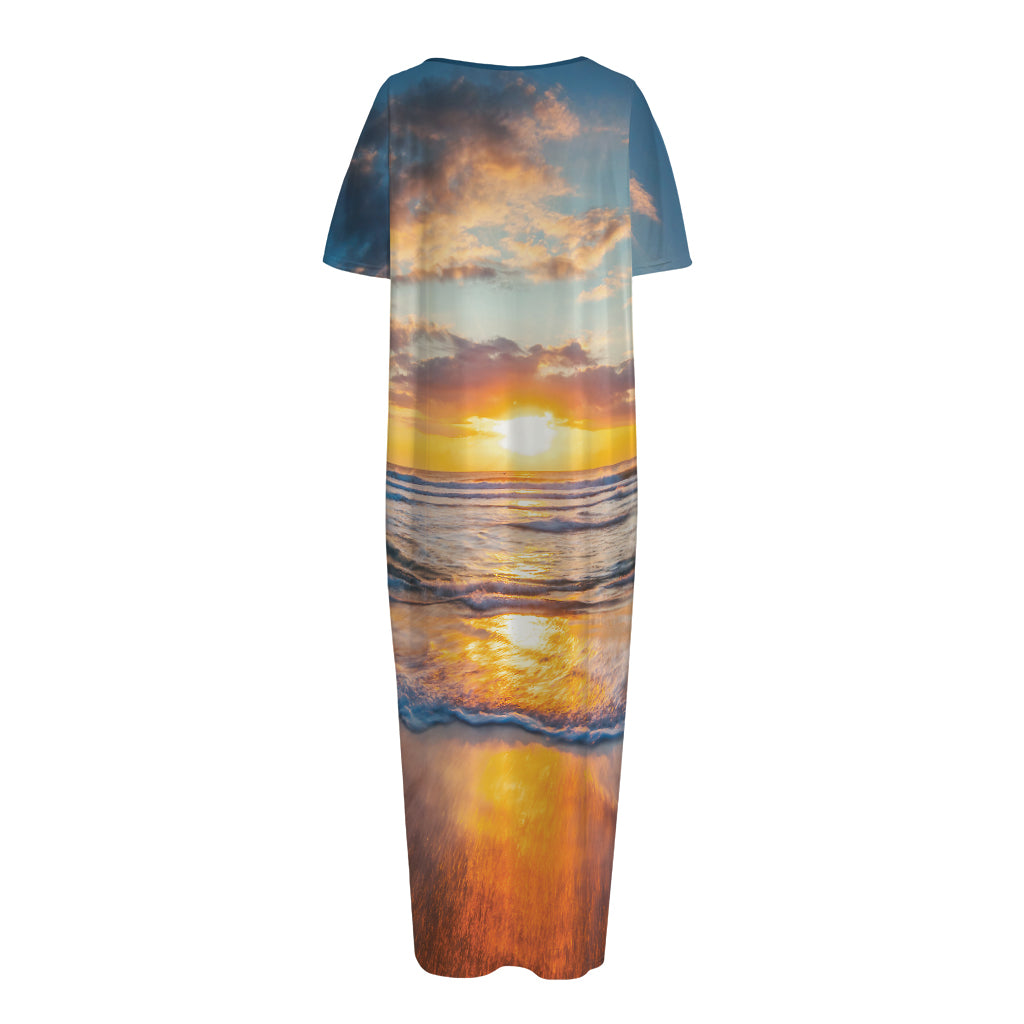 Sunrise Wave Print Short Sleeve Long Nightdress