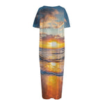 Sunrise Wave Print Short Sleeve Long Nightdress