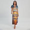 Sunrise Wave Print Short Sleeve Maxi Dress