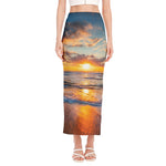 Sunrise Wave Print Side Slit Maxi Skirt