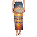 Sunrise Wave Print Side Slit Maxi Skirt