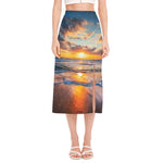 Sunrise Wave Print Side Slit Midi Skirt