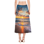 Sunrise Wave Print Side Slit Midi Skirt