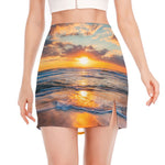 Sunrise Wave Print Side Slit Mini Skirt