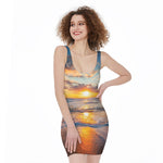 Sunrise Wave Print Sleeveless Bodycon Dress