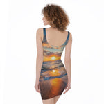 Sunrise Wave Print Sleeveless Bodycon Dress