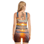 Sunrise Wave Print Sleeveless One Piece Swimsuit