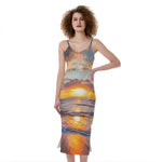 Sunrise Wave Print Slim Fit Midi Cami Dress