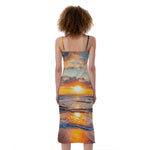 Sunrise Wave Print Slim Fit Midi Cami Dress