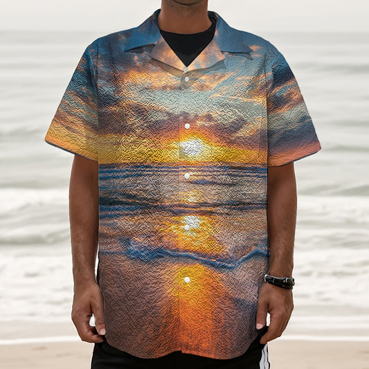Sunrise Wave Print Textured Short Sleeve Shirt