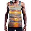Sunrise Wave Print Men's Workout Tank Top