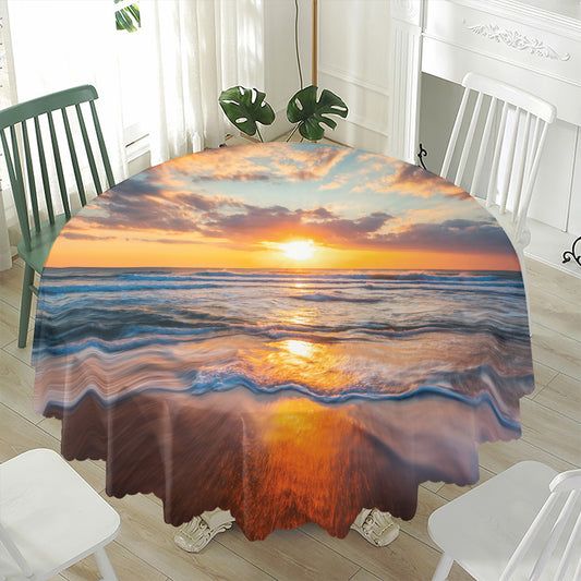 Sunrise Wave Print Waterproof Round Tablecloth
