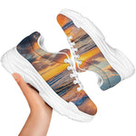Sunrise Wave Print White Chunky Shoes