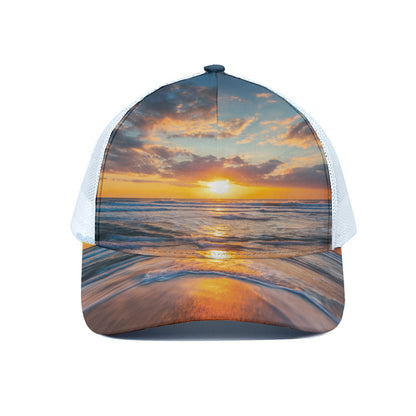 Sunrise Wave Print White Mesh Trucker Cap