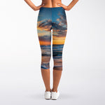Sunrise Wave Print Women's Capri Leggings