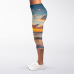 Sunrise Wave Print Women's Capri Leggings