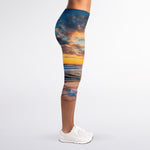 Sunrise Wave Print Women's Capri Leggings