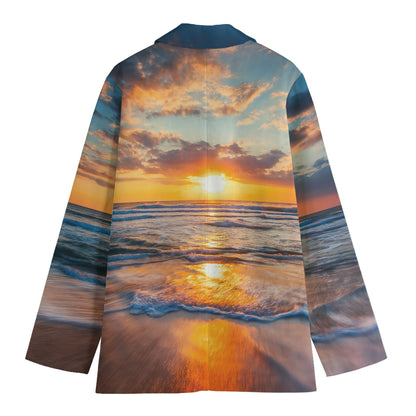 Sunrise Wave Print Women's Cotton Blazer