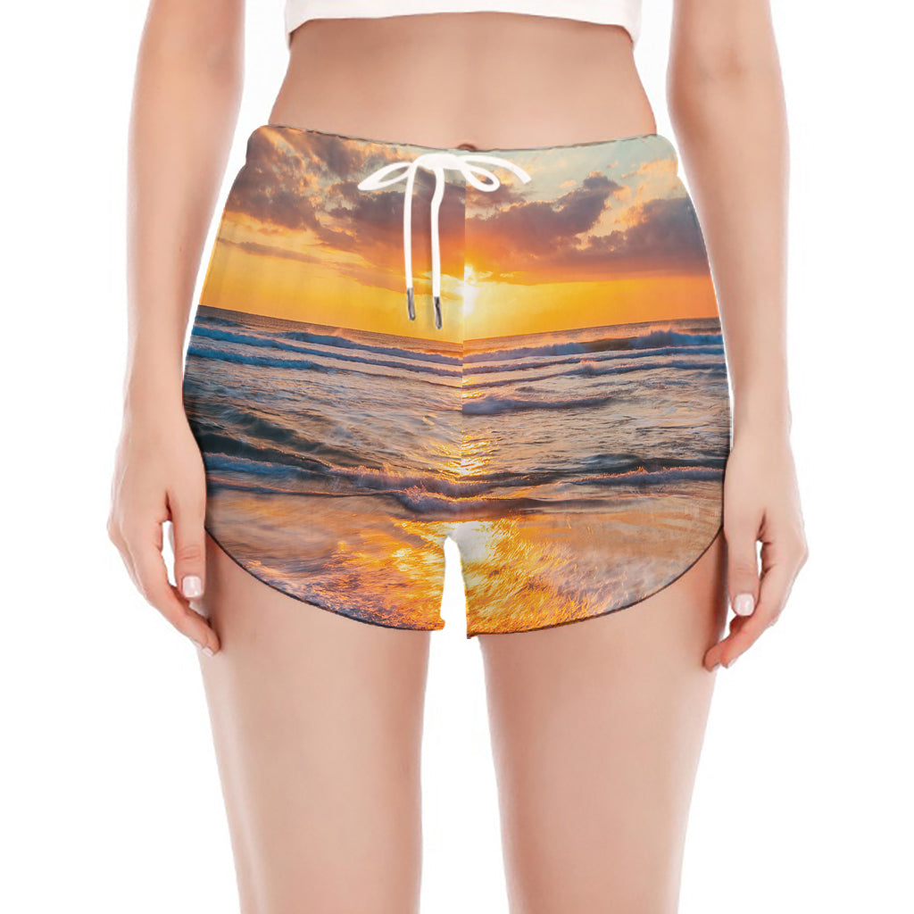 Sunrise Wave Print Women's Split Running Shorts