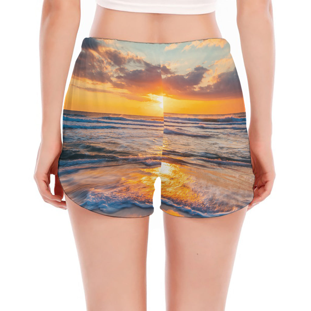 Sunrise Wave Print Women's Split Running Shorts