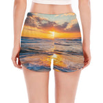 Sunrise Wave Print Women's Split Running Shorts