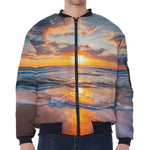 Sunrise Wave Print Zip Sleeve Bomber Jacket
