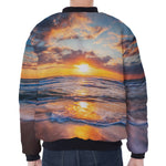 Sunrise Wave Print Zip Sleeve Bomber Jacket