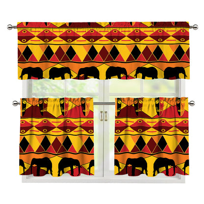 Sunset African Tribal Pattern Print 3 Piece Kitchen Curtains