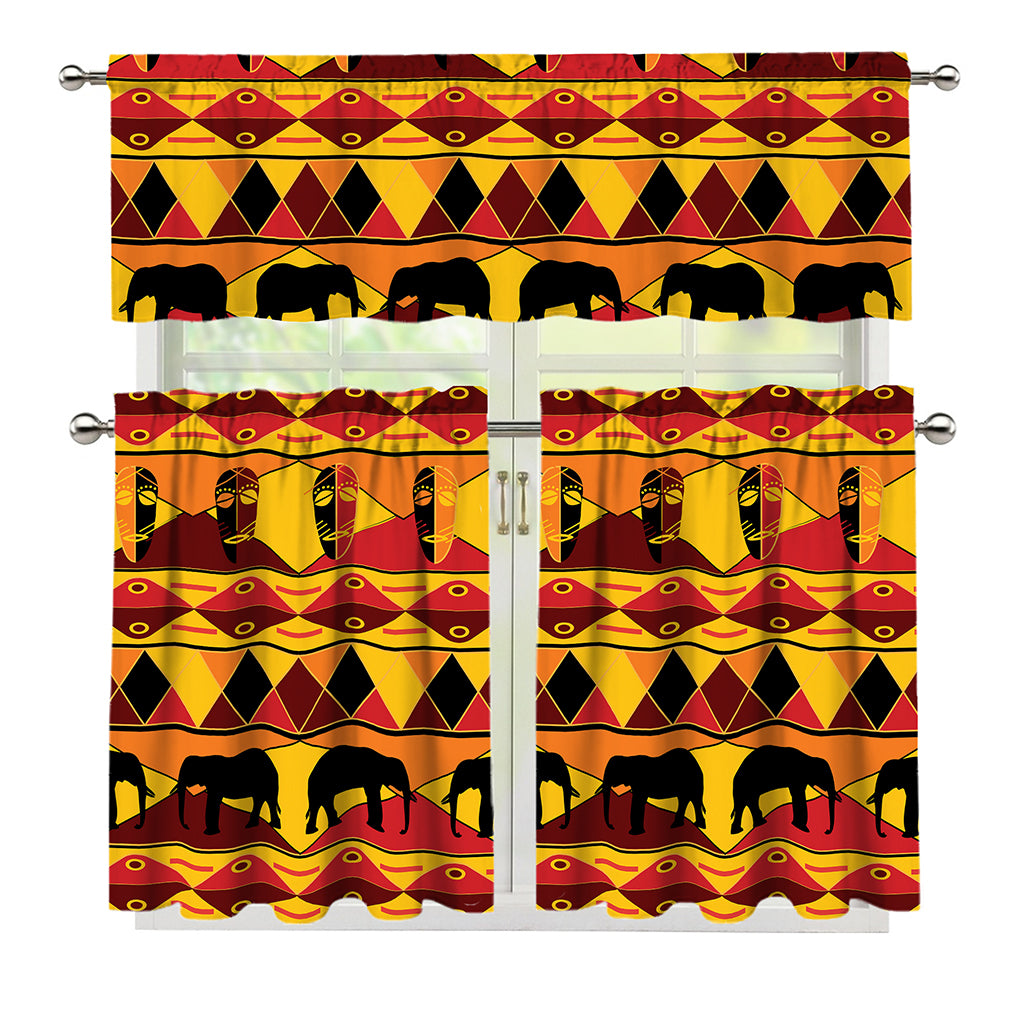 Sunset African Tribal Pattern Print 3 Piece Kitchen Curtains