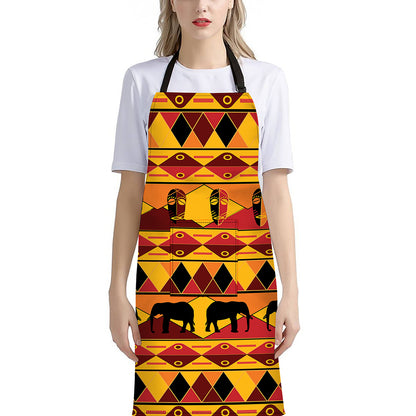 Sunset African Tribal Pattern Print Bib Apron With Pocket