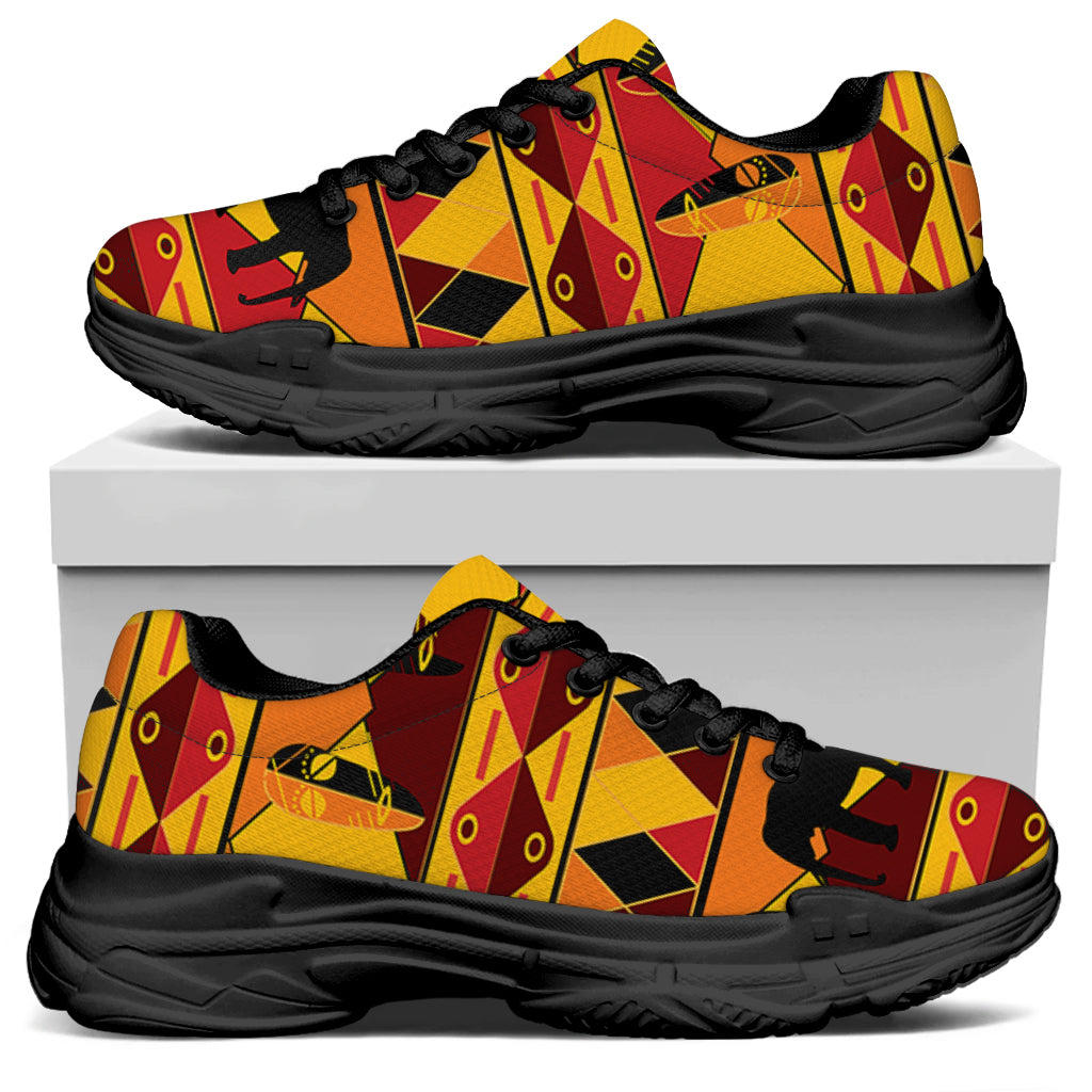 Sunset African Tribal Pattern Print Black Chunky Shoes