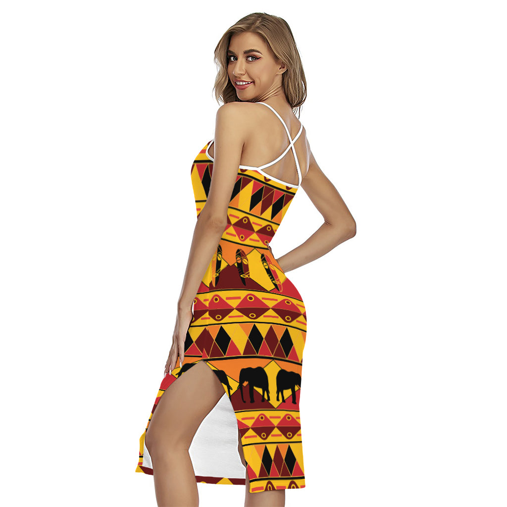 Sunset African Tribal Pattern Print Cross Back Cami Dress