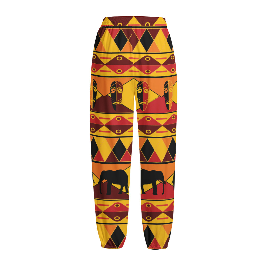 Sunset African Tribal Pattern Print Fleece Lined Knit Pants