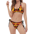 Sunset African Tribal Pattern Print Halter Scoop Tie Side Bikini