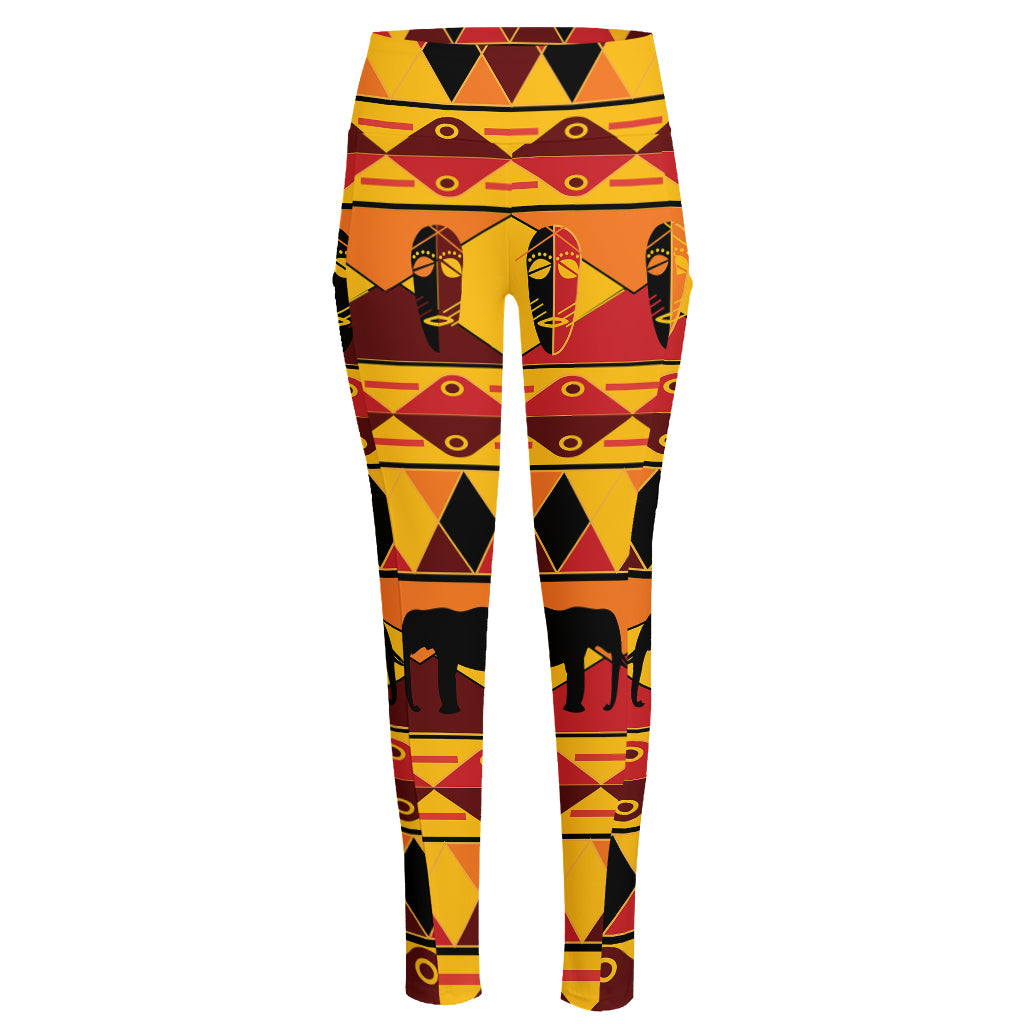 Sunset African Tribal Pattern Print High-Waisted Pocket Leggings